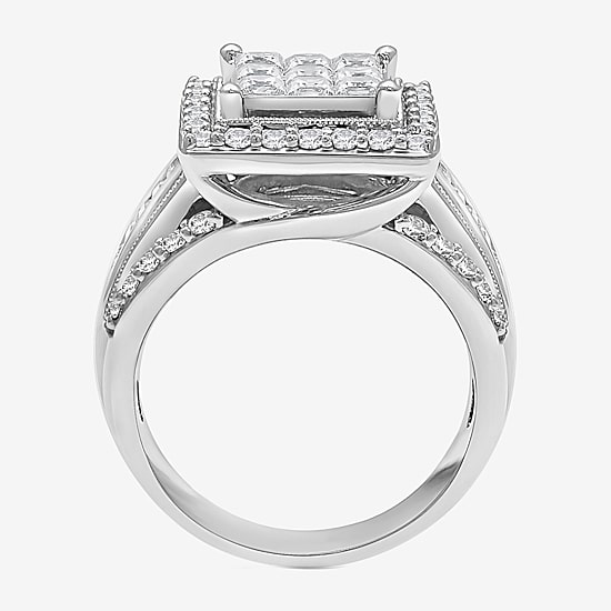 (I / I1) Womens 2 CT. T.W. Lab Grown White Diamond 10K Gold Side Stone Halo Engagement Ring