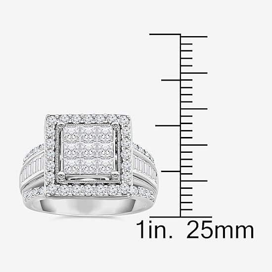 (I / I1) Womens 2 CT. T.W. Lab Grown White Diamond 10K Gold Side Stone Halo Engagement Ring
