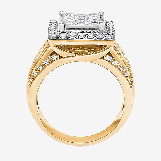 (I / I1) Womens 2 CT. T.W. Lab Grown White Diamond 10K Gold Side Stone Halo Engagement Ring