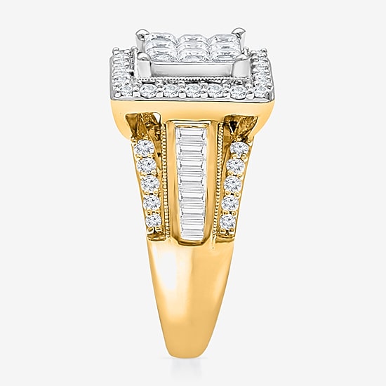 (I / I1) Womens 2 CT. T.W. Lab Grown White Diamond 10K Gold Side Stone Halo Engagement Ring