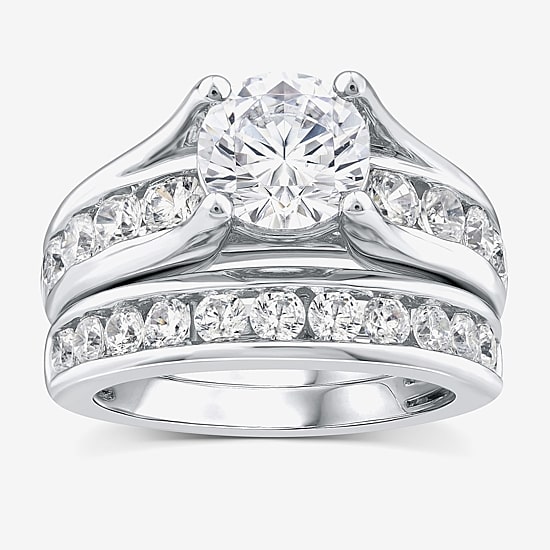 (G / Si1-Si2) Womens 4 CT. T.W. Lab Grown White Diamond 10K Gold Round Side Stone Bridal Set