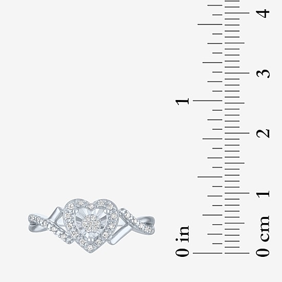 (G-H / Si2-I1) Womens 1/10 CT. T.W. Lab Grown White Diamond Sterling Silver Heart Side Stone Halo Promise Ring