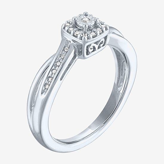 Promise My Love Womens 1/10 CT. T.W. Natural White Diamond Sterling Silver Cushion Promise Ring