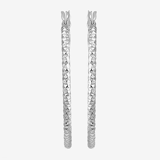 Womens Sterling Silver 33mm Round Hoop Earrings