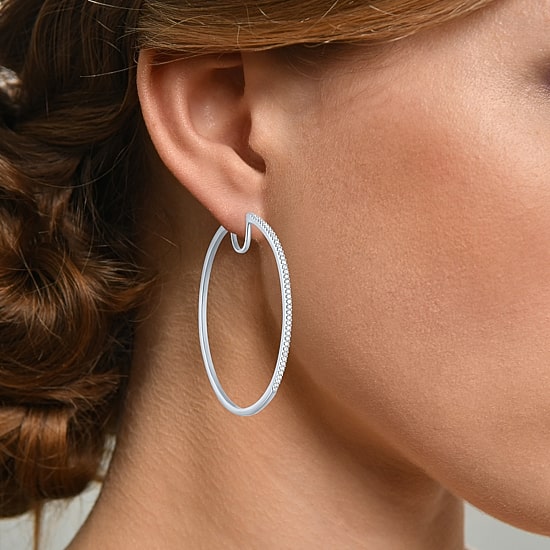 (G-H / I1-I2) Womens 1/2 CT. T.W. Lab Grown White Diamond 14K Gold Over Silver Sterling Silver 51mm Hoop Earrings