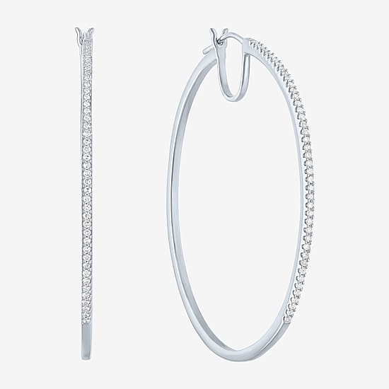 (G-H / I1-I2) Womens 1/2 CT. T.W. Lab Grown White Diamond 14K Gold Over Silver Sterling Silver 51mm Hoop Earrings