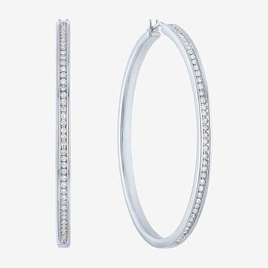 (G-H / Si2-I1) Womens 1/2 CT. T.W. Lab Grown White Diamond Sterling Silver 46.4mm Hoop Earrings