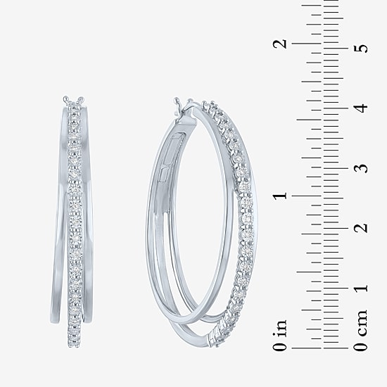 (G-H / I1-I2) Womens 1/10 CT. T.W. Lab Grown White Diamond Sterling Silver 41mm Hoop Earrings