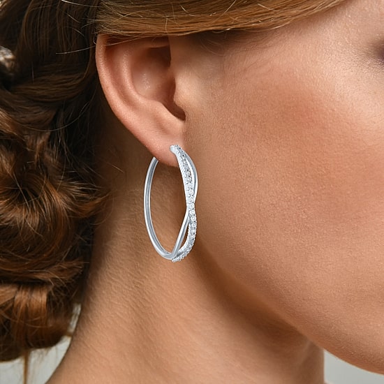 1/10 CT. T.W. Lab-Grown (G-H / I1-I2) Diamond Hoop Earrings in Sterling Silver or 14K Gold Over Silver