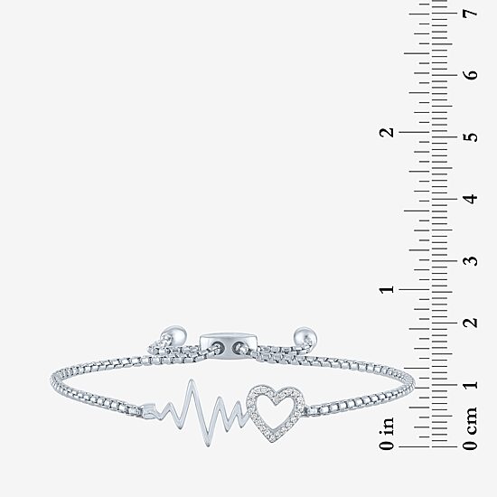 Rhythm & Muse Heart Beat (G-H / Si2-I1) Womens Diamond Accent Lab Grown White Diamond Sterling Silver Heart Bolo Bracelet