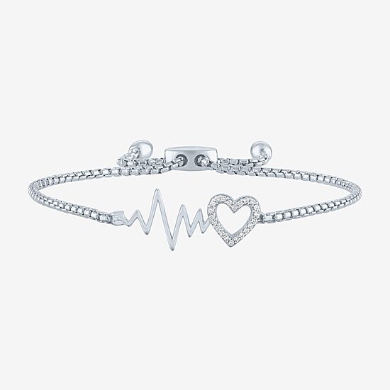 Rhythm & Muse Heart Beat (G-H / Si2-I1) Womens Diamond Accent Lab Grown White Diamond Sterling Silver Heart Bolo Bracelet
