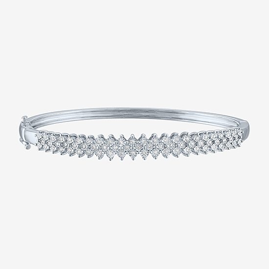 (G-H / I1-I2) Womens 1/2 CT. T.W. Lab Grown White Diamond Sterling Silver Bangle Bracelet