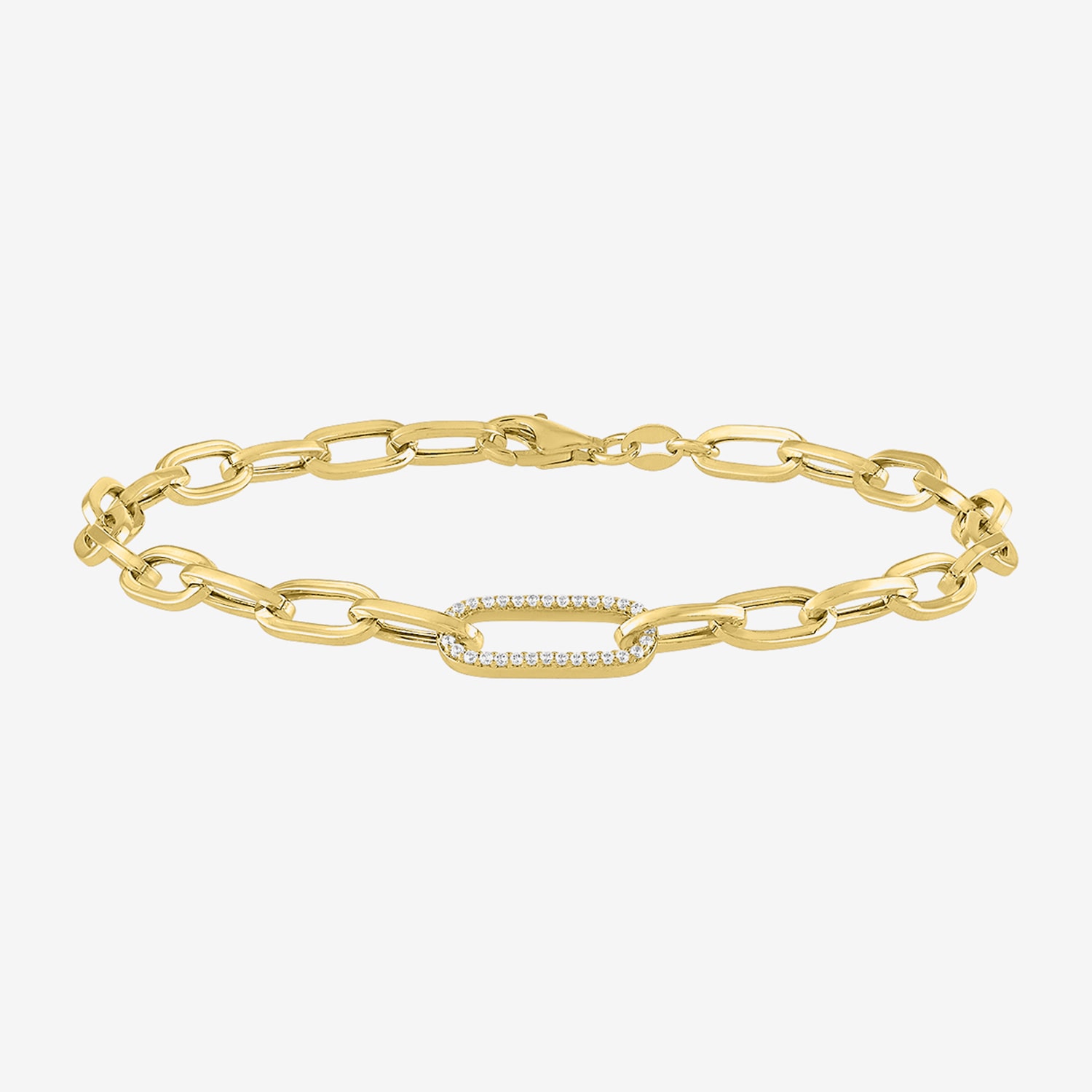 (G-H / I1-I2) Womens 14K Gold Over Silver 8 Inch Paperclip Chain Bracelet