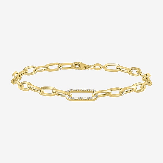 (G-H / I1-I2) Womens 14K Gold Over Silver 8 Inch Paperclip Chain Bracelet