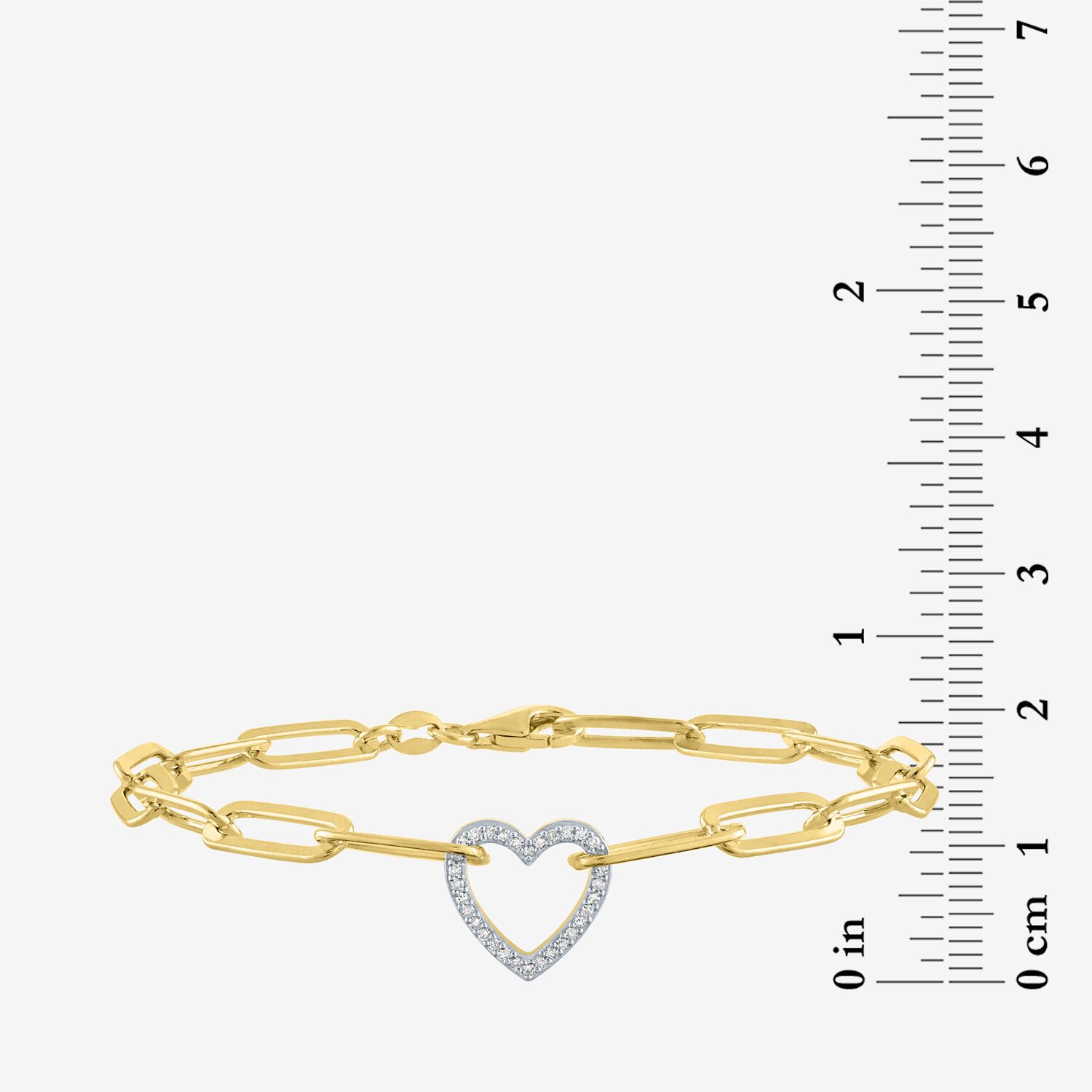 (G-H / I1-I2) Womens Lab Grown Diamond 14K Gold Over Silver Sterling Silver 8 Inch Paperclip Heart Chain Bracelet