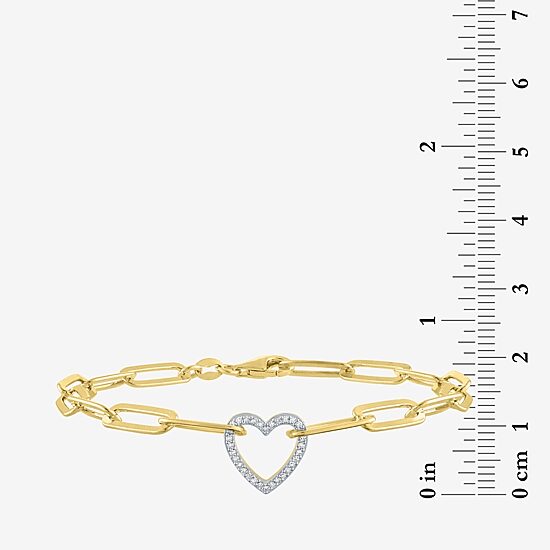 (G-H / I1-I2) Womens Lab Grown Diamond 14K Gold Over Silver Sterling Silver 8 Inch Paperclip Heart Chain Bracelet