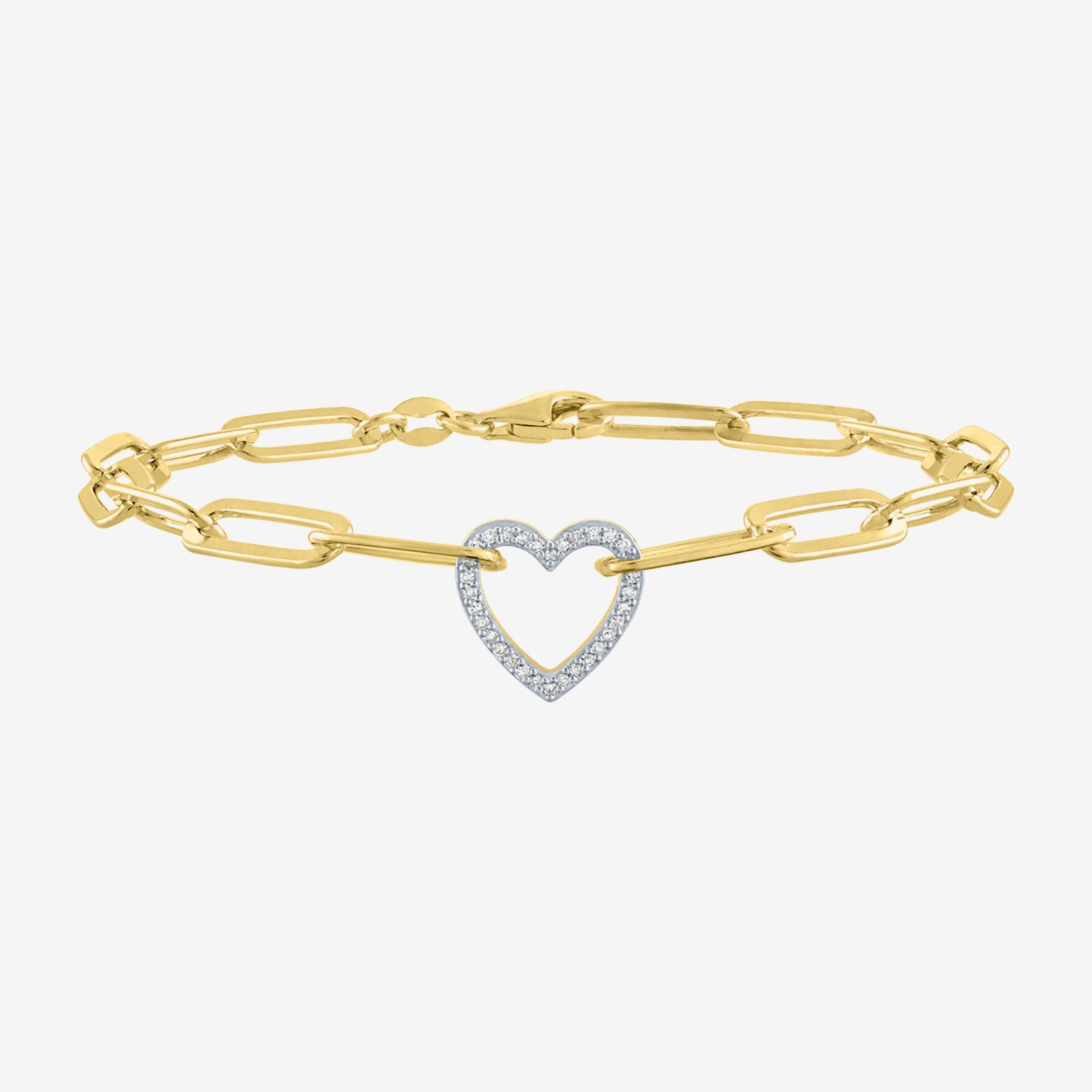 (G-H / I1-I2) Womens Lab Grown Diamond 14K Gold Over Silver Sterling Silver 8 Inch Paperclip Heart Chain Bracelet