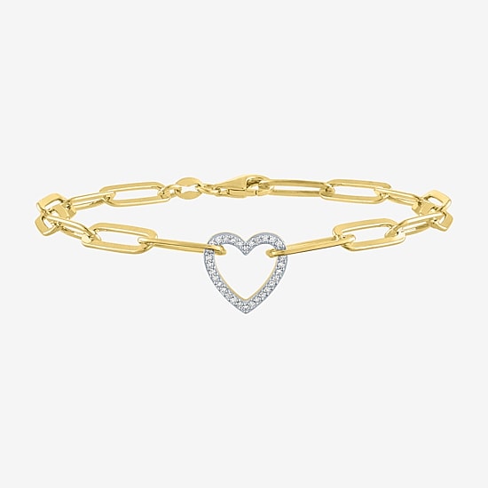 (G-H / I1-I2) Womens Lab Grown Diamond 14K Gold Over Silver Sterling Silver 8 Inch Paperclip Heart Chain Bracelet
