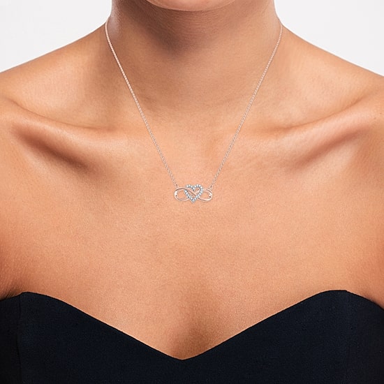 (G-H / I1-I2) Womens 1/10 CT. T.W. Lab Grown White Diamond 14K Rose Gold Over Silver Heart Infinity 18 Inch Pendant Necklace