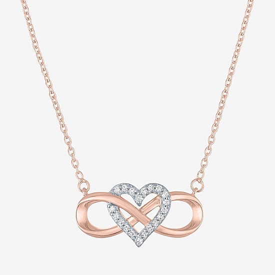 (G-H / I1-I2) Womens 1/10 CT. T.W. Lab Grown White Diamond 14K Rose Gold Over Silver Heart Infinity 18 Inch Pendant Necklace