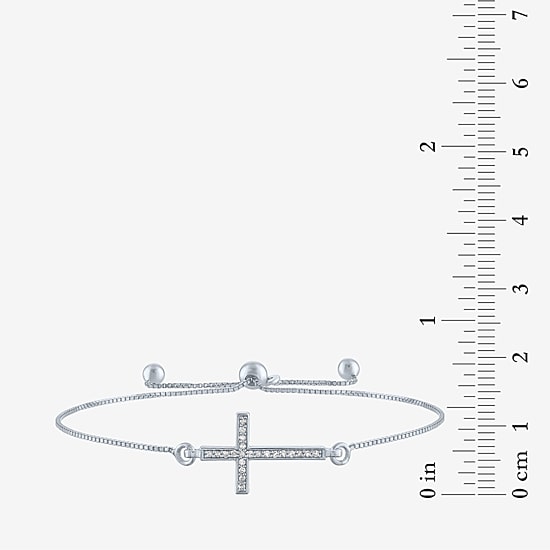 Sideways (G-H / Si2-I1) Womens 1/10 CT. T.W. Lab Grown White Diamond Sterling Silver Cross Bolo Bracelet