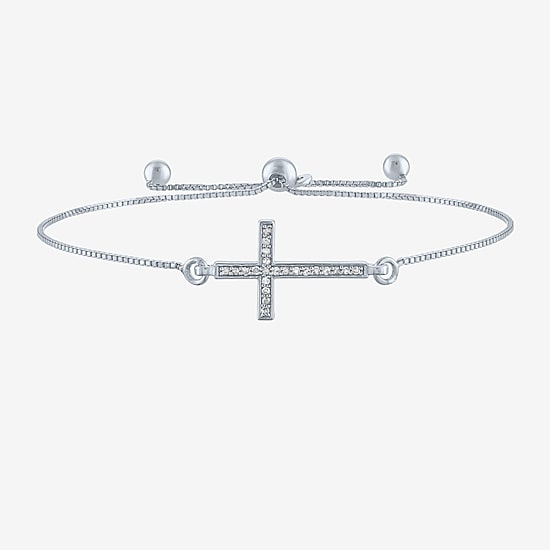 Sideways (G-H / Si2-I1) Womens 1/10 CT. T.W. Lab Grown White Diamond Sterling Silver Cross Bolo Bracelet