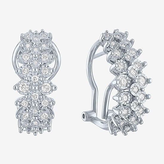 (G-H / I1-I2) Womens 1/2 CT. T.W. Lab Grown White Diamond Sterling Silver 21mm Hoop Earrings