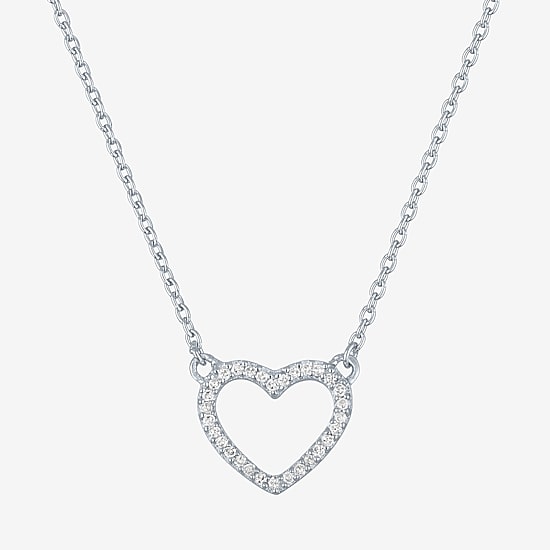 (G-H / Si2-I1) Womens 1/10 CT. T.W. Lab Grown White Diamond Sterling Silver Heart 18 Inch Pendant Necklace