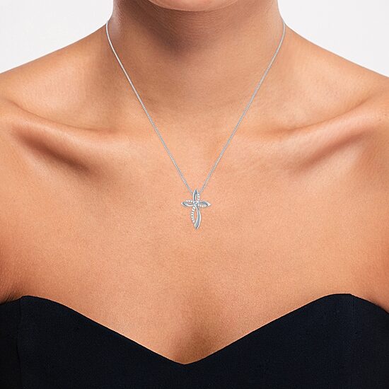 (G-H / Si2-I1) Womens 1/10 CT. T.W. Lab Grown White Diamond Sterling Silver Cross 18 Inch Pendant Necklace