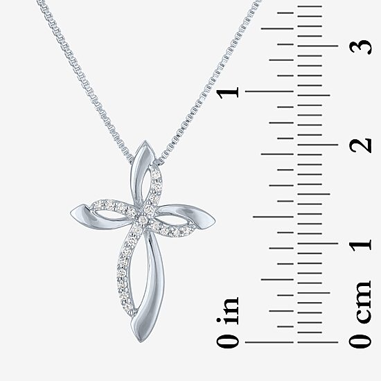 (G-H / Si2-I1) Womens 1/10 CT. T.W. Lab Grown White Diamond Sterling Silver Cross 18 Inch Pendant Necklace