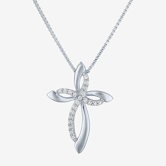 (G-H / Si2-I1) Womens 1/10 CT. T.W. Lab Grown White Diamond Sterling Silver Cross 18 Inch Pendant Necklace
