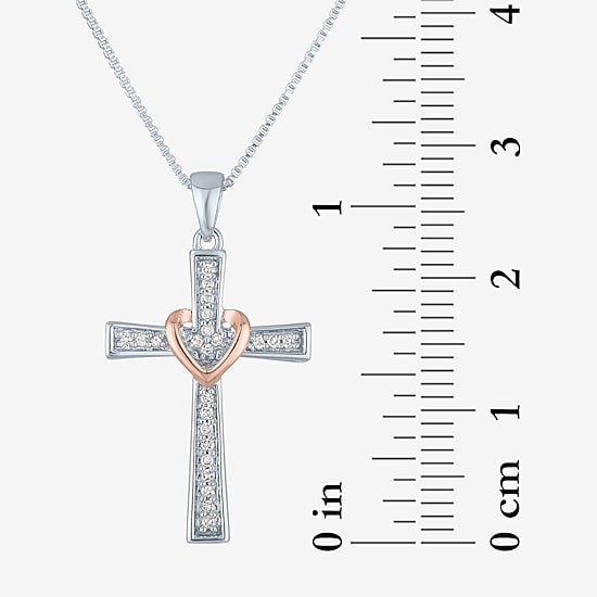 (G-H / I1-I2) Womens 1/10 CT. T.W. Lab Grown White Diamond 14K Gold Over Silver Cross 18 Inch Pendant Necklace