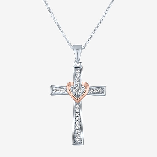 (G-H / I1-I2) Womens 1/10 CT. T.W. Lab Grown White Diamond 14K Gold Over Silver Cross 18 Inch Pendant Necklace