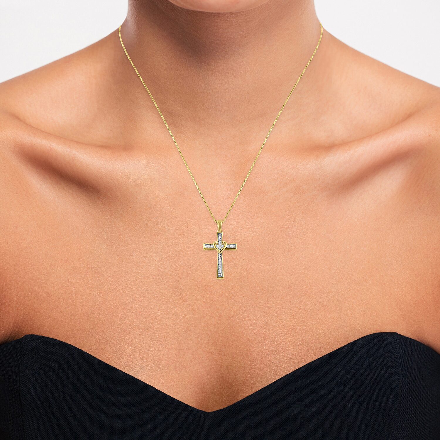 (G-H / I1-I2) Womens 1/10 CT. T.W. Lab Grown White Diamond 14K Gold Over Silver Cross 18 Inch Pendant Necklace