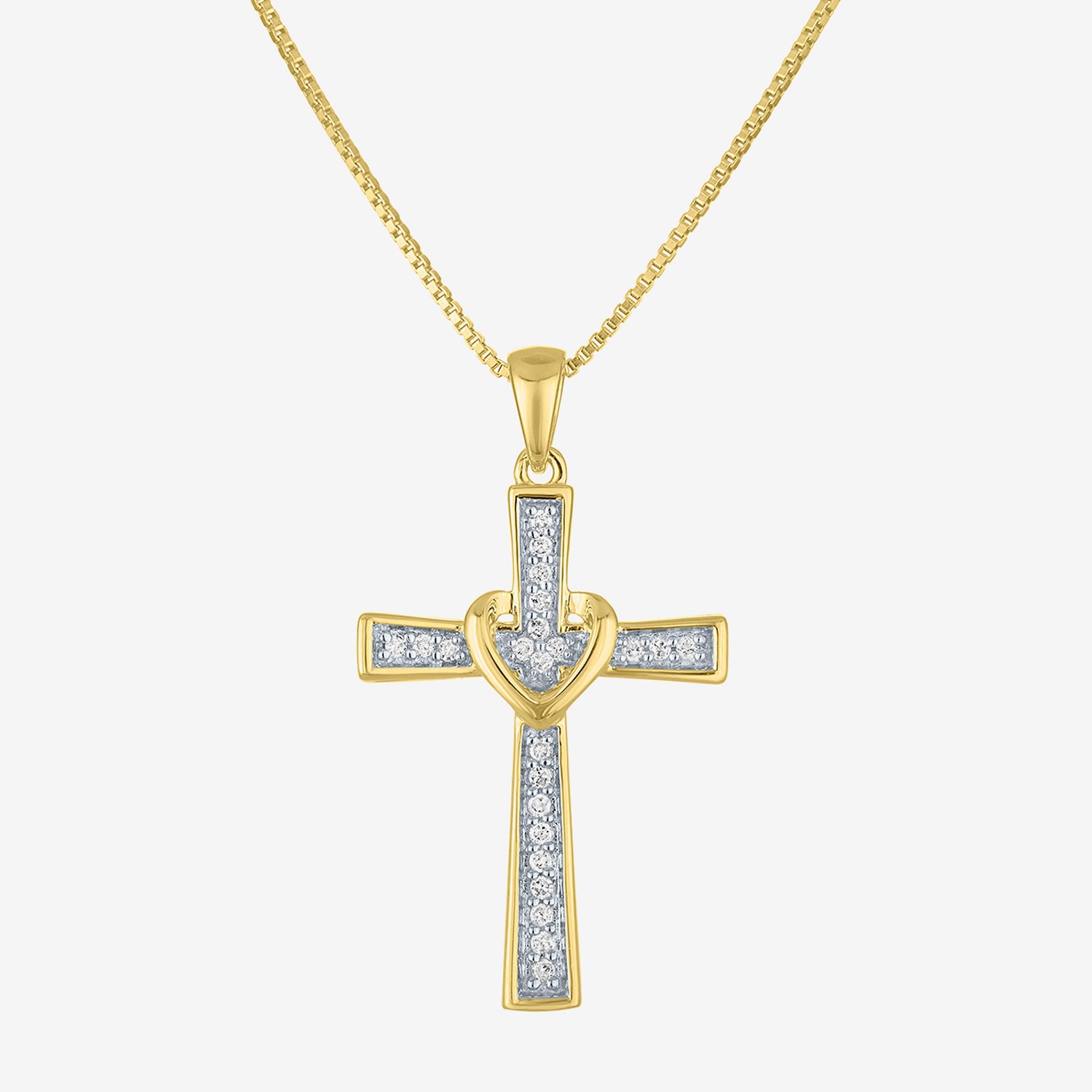 (G-H / I1-I2) Womens 1/10 CT. T.W. Lab Grown White Diamond 14K Gold Over Silver Cross 18 Inch Pendant Necklace
