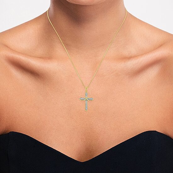 (G-H / Si2-I1) Womens 1/10 CT. T.W. Lab Grown White Diamond 14K Gold Over Silver Cross 18 Inch Pendant Necklace