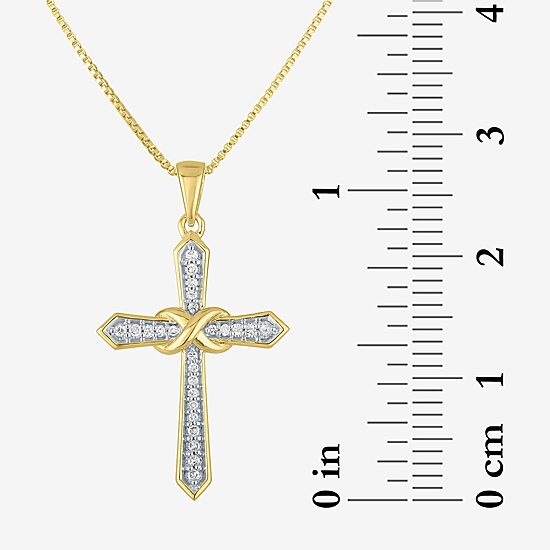 (G-H / Si2-I1) Womens 1/10 CT. T.W. Lab Grown White Diamond 14K Gold Over Silver Cross 18 Inch Pendant Necklace