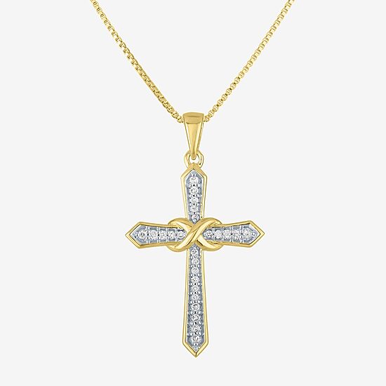 (G-H / Si2-I1) Womens 1/10 CT. T.W. Lab Grown White Diamond 14K Gold Over Silver Cross 18 Inch Pendant Necklace