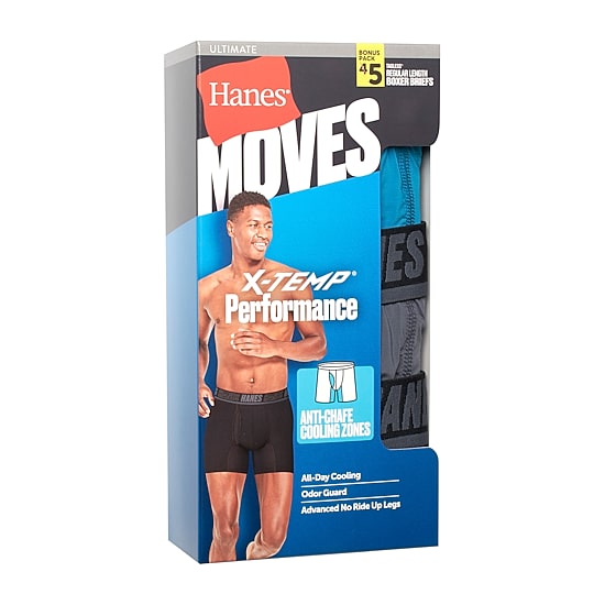 Hanes Moves Xtemp Performance Bonus Pack Mens 5 Pack Boxer Briefs Um2bd5