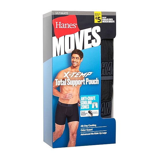 Hanes Moves Xtemp Performance Total Support Pouch Bonus Pack Mens 5 Pack Support Pouch Boxer Briefs Umsbe5