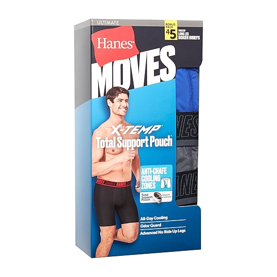 Hanes Moves Xtemp Performance Total Support Pouch Bonus Pack Mens 5 Pack Support Pouch Long Leg Boxer Briefs Umsld5