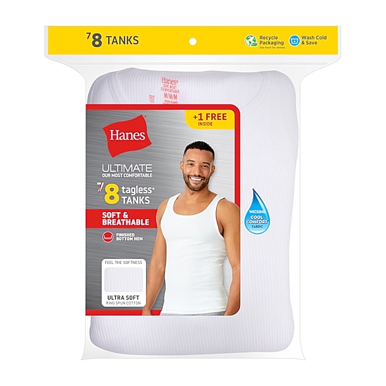 Hanes Ultimate Bonus Pack Mens U Neck Sleeveless 8 Pack Tank