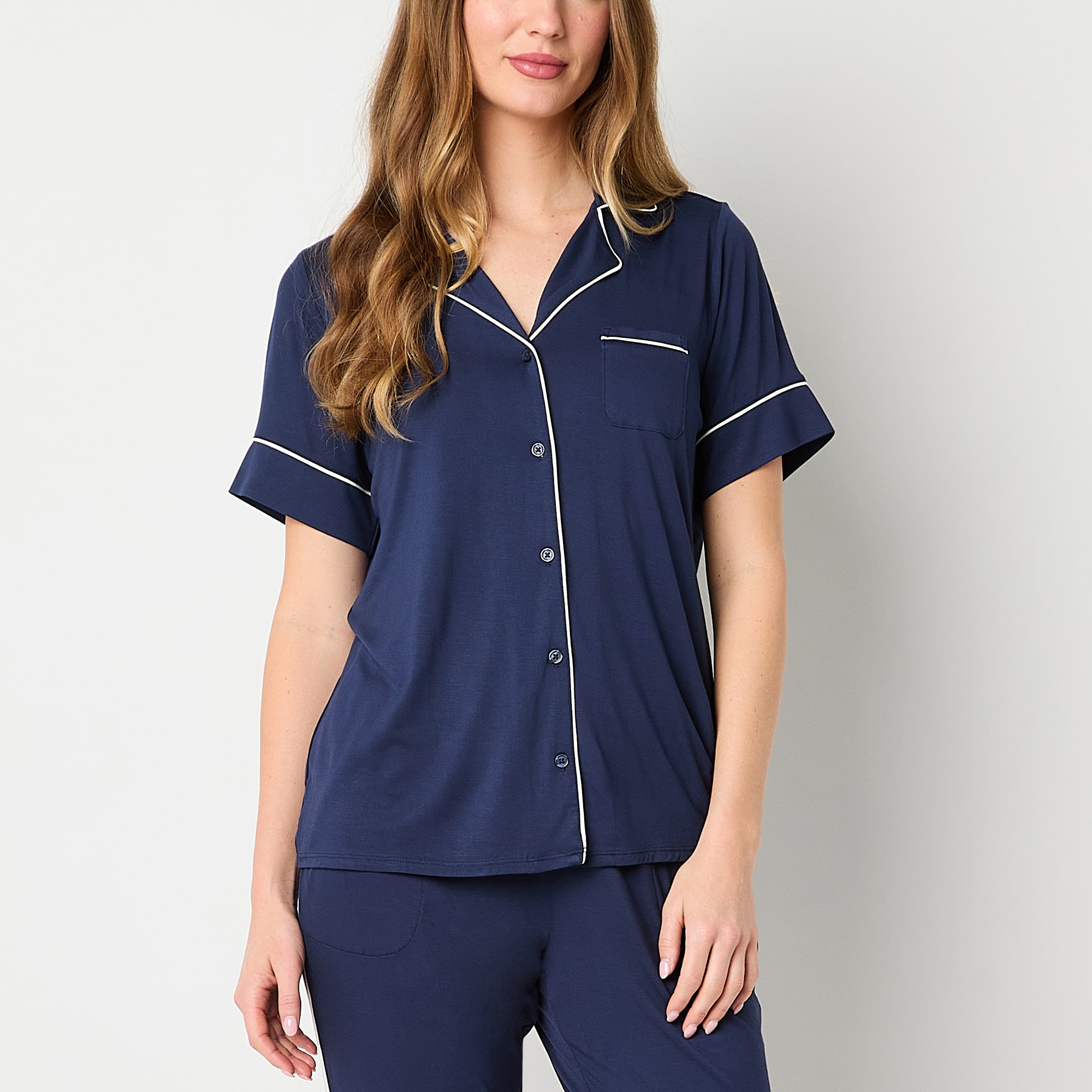 Liz Claiborne Cool and Calm Womens Short Sleeve Pajama Top