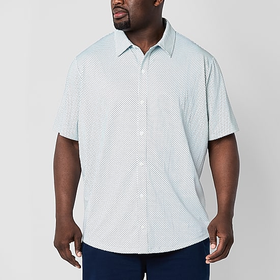 St. John's Bay Performance Knit Mens Short Sleeve Classic Fit Stretch Fabric Big and Tall Button-Down Shirt