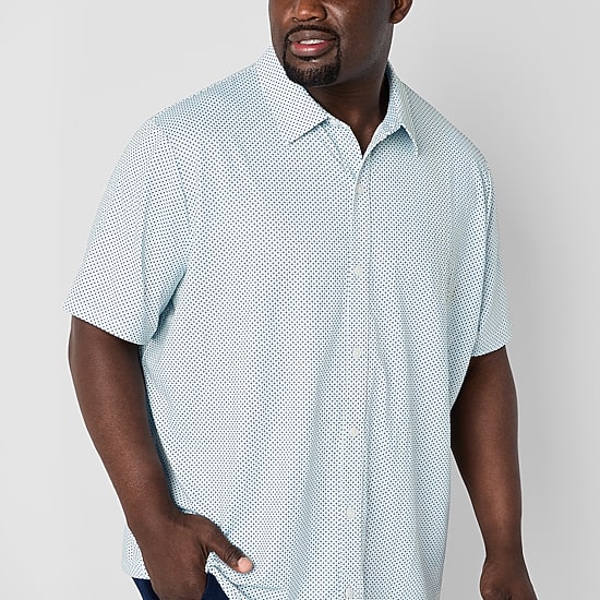 St. John's Bay Performance Knit Mens Short Sleeve Classic Fit Stretch Fabric Big and Tall Button-Down Shirt