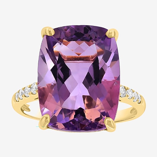 Effy Final Call Limited Quantities! Womens 1/5 CT. Genuine Purple Amethyst 14K Gold Cushion Side Stone Cocktail Ring