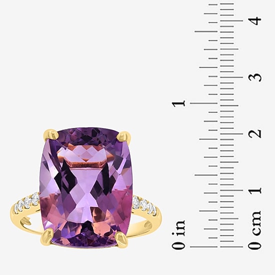 Effy Final Call Limited Quantities! Womens 1/5 CT. Genuine Purple Amethyst 14K Gold Cushion Side Stone Cocktail Ring
