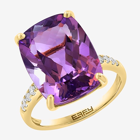 Effy Final Call Limited Quantities! Womens 1/5 CT. Genuine Purple Amethyst 14K Gold Cushion Side Stone Cocktail Ring