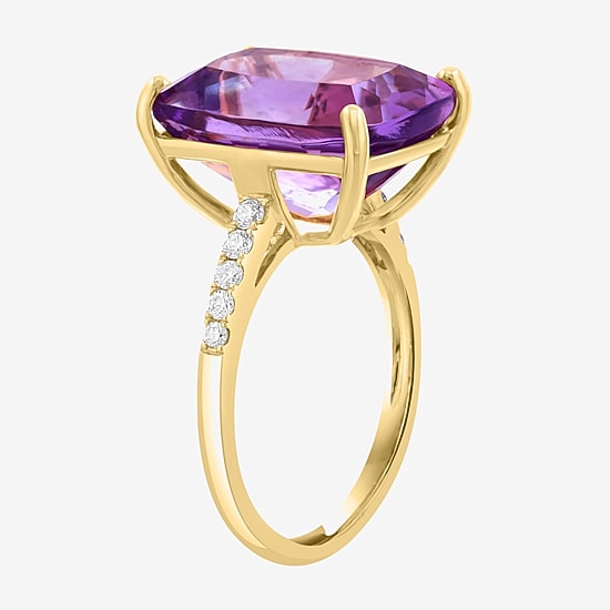 Effy Final Call Limited Quantities! Womens 1/5 CT. Genuine Purple Amethyst 14K Gold Cushion Side Stone Cocktail Ring