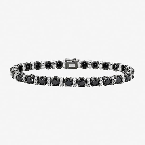 Midnight Black Limited Quantities! Womens 10 Ct.T.W. Natural Black Diamond Sterling Silver Round Tennis Bracelet